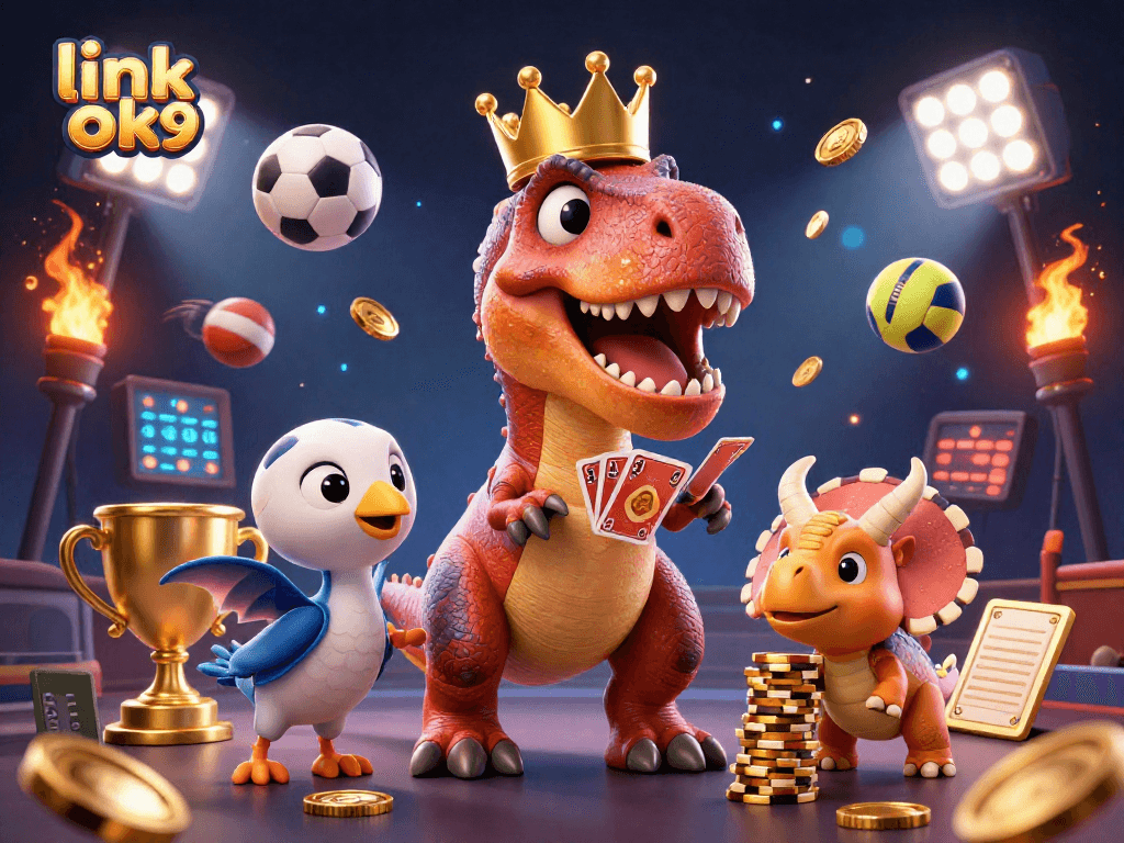 Betting on exciting games with link ok9 through a vibrant 3D digital casino illustration