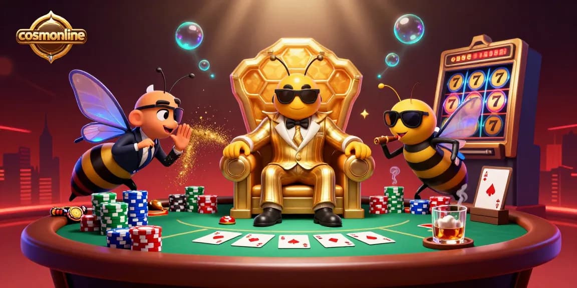 Join the action at cosmonline with a buzzing bumblebee mob boss in an animated casino scene.