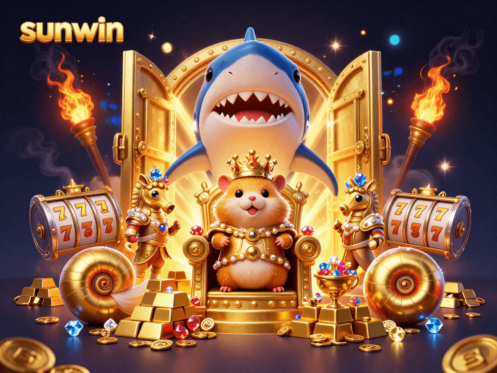 Experience thrilling wins with sunwin surrounded by treasure and casino elements.