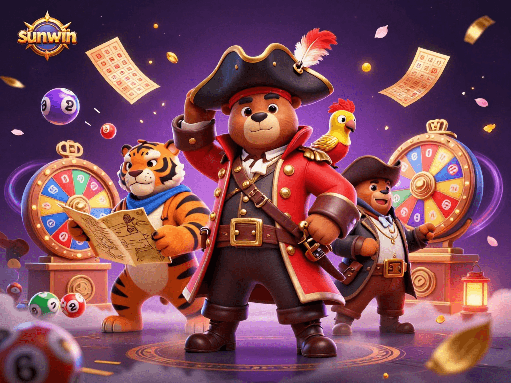 Experience winning moments with sunwin in this vibrant 3D gambling adventure scene.