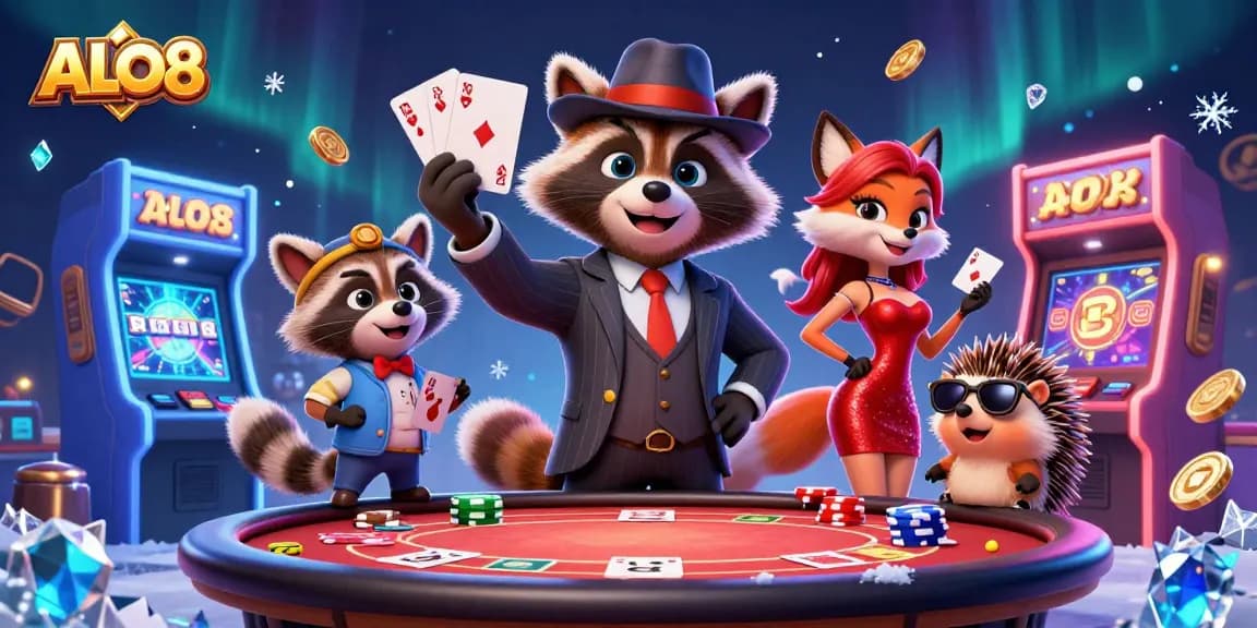 Experience thrilling gameplay at ALO8 with vibrant 3D casino characters and games in an exciting scene.