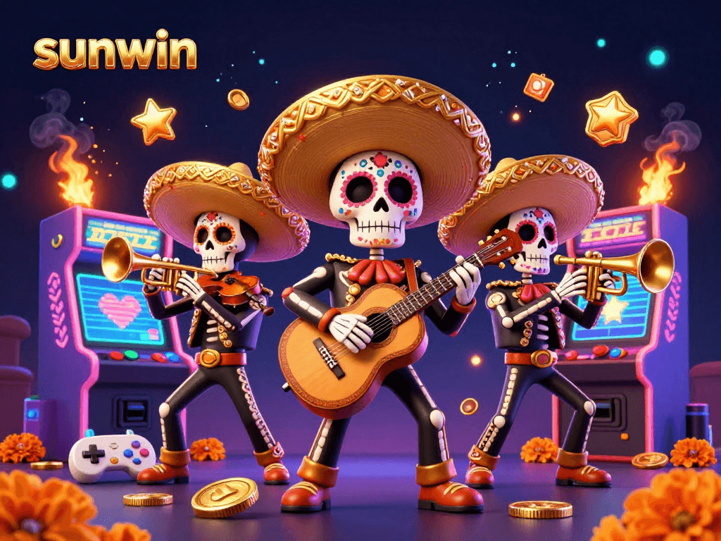 Experience sunwin's vibrant casino world with a lively mariachi band in a rich 3D setting.