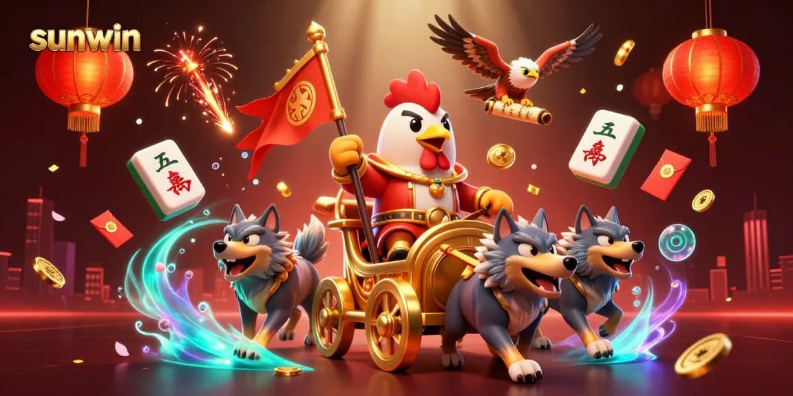 Sunwin's exciting casino adventure with vibrant characters and elements of luck and strategy.