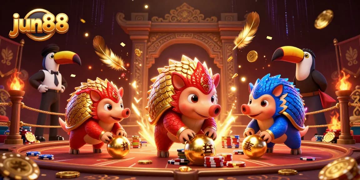 Experience thrilling moments at jun88 with rival pangolins rolling through poker chips in an exhilarating gambling scene.