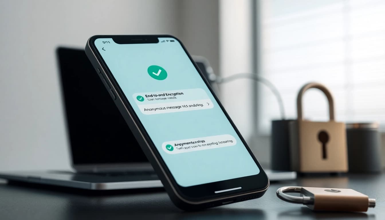 Potato secure messaging app interface on a smartphone in a modern workspace, highlighting privacy features.