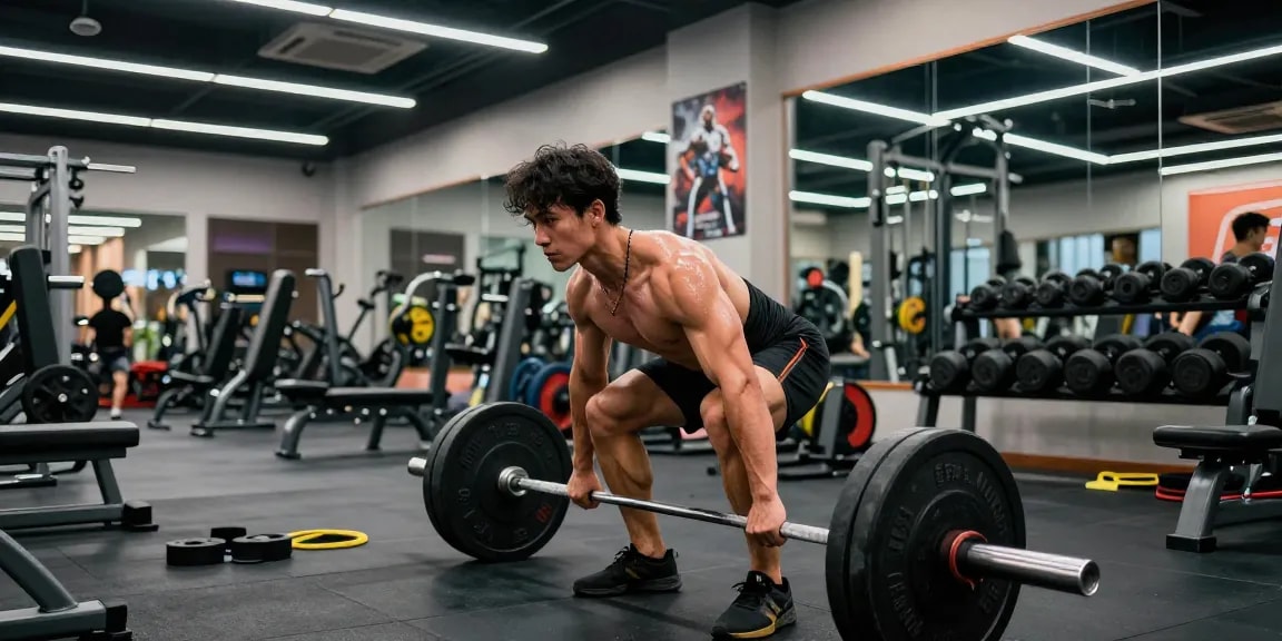 Person lifting weights in Steroide Boutique gym showcasing strength training and bodybuilding.