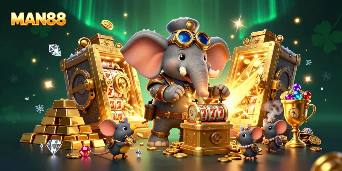 Engage with MAN88's thrilling slot machines, featuring steampunk characters and sparkling treasures.