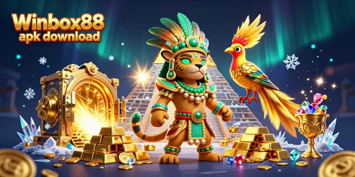 Winbox88 apk download showcases a vibrant 3D scene with rich casino elements and mesmerizing characters.