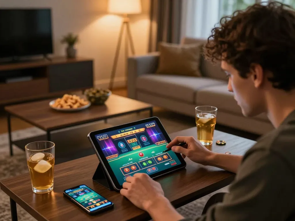 Player enjoying live dealer games on Ta88 platform in a cozy home setting