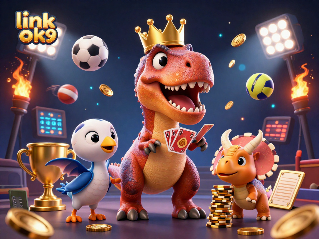 Betting on exciting games with link ok9 through a vibrant 3D digital casino illustration