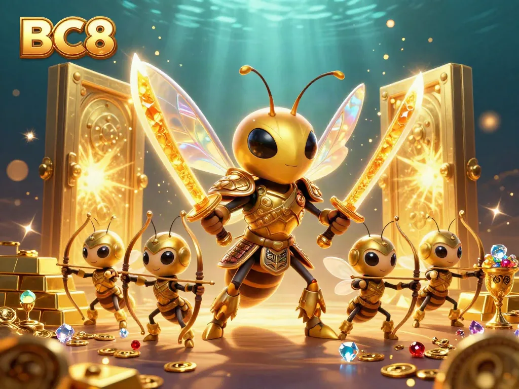 Join the excitement at BC8 with vibrant characters in a golden casino world.
