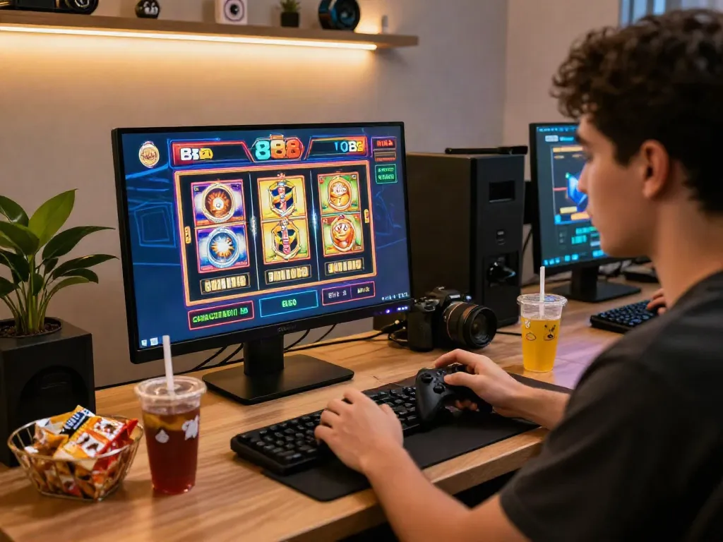 Experience exhilarating slot88 online gaming with vibrant visuals and cozy lighting.