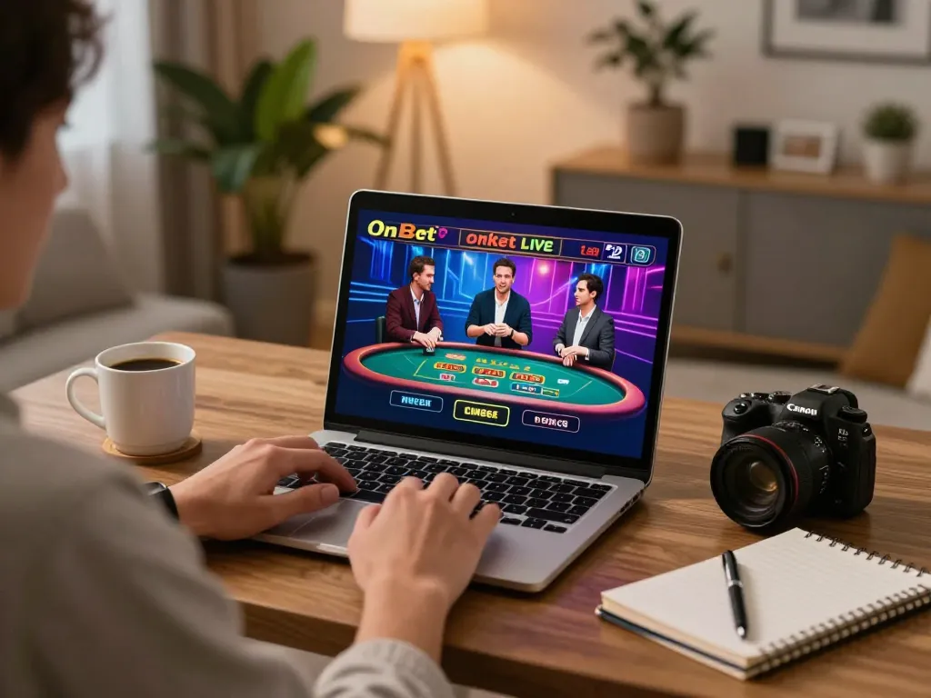 Engaging gameplay on OnBet’s live dealer platform from a cozy home setting.