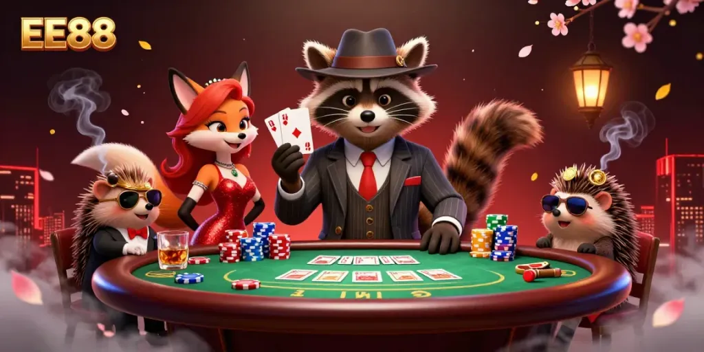 Experience thrilling poker action at EE88 with charming characters and a vibrant casino scene.
