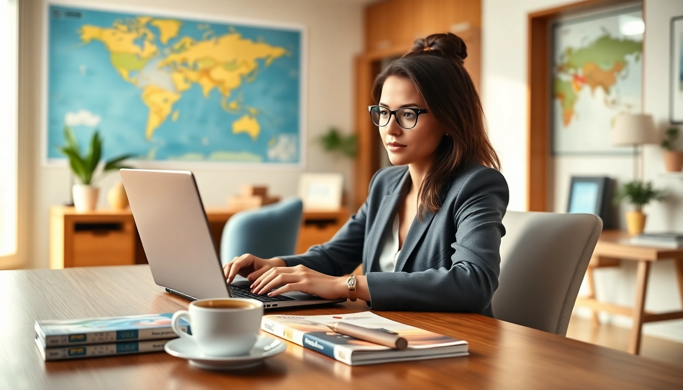 Complete the eta application uk process with a traveler engaged at a home office desk.