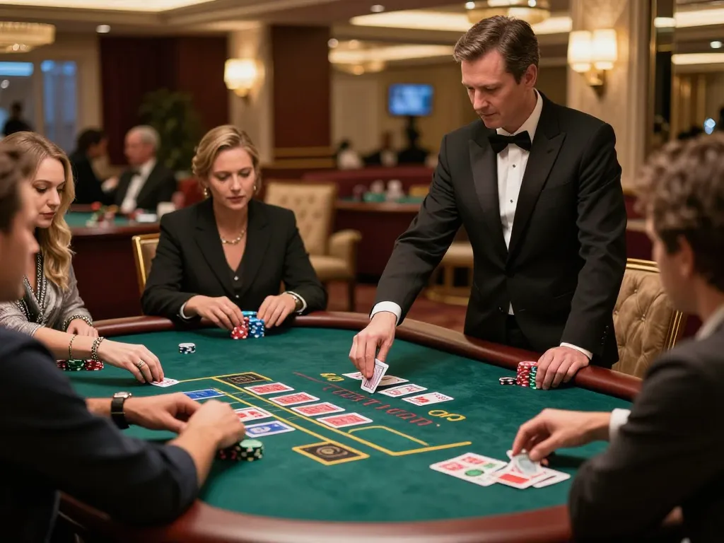 Players engaging in an intense game of blackjack at a high-stakes XX88 table, showcasing strategy and excitement.