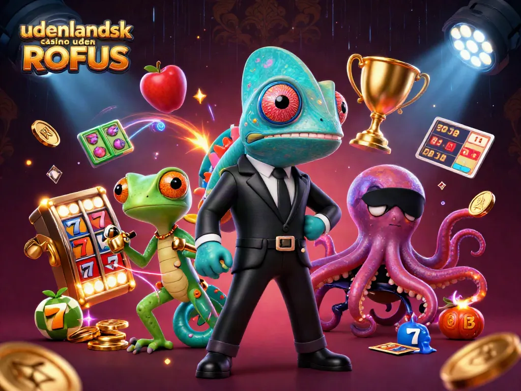 Play at udenlandsk casino uden ROFUS with lively characters amidst dynamic casino elements.