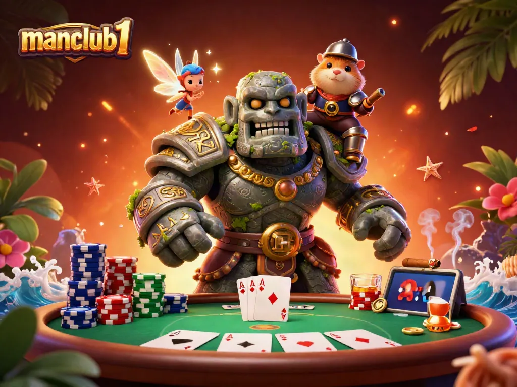 Experience dynamic poker action with manclub1 in a vibrant 3D casino scene full of excitement.