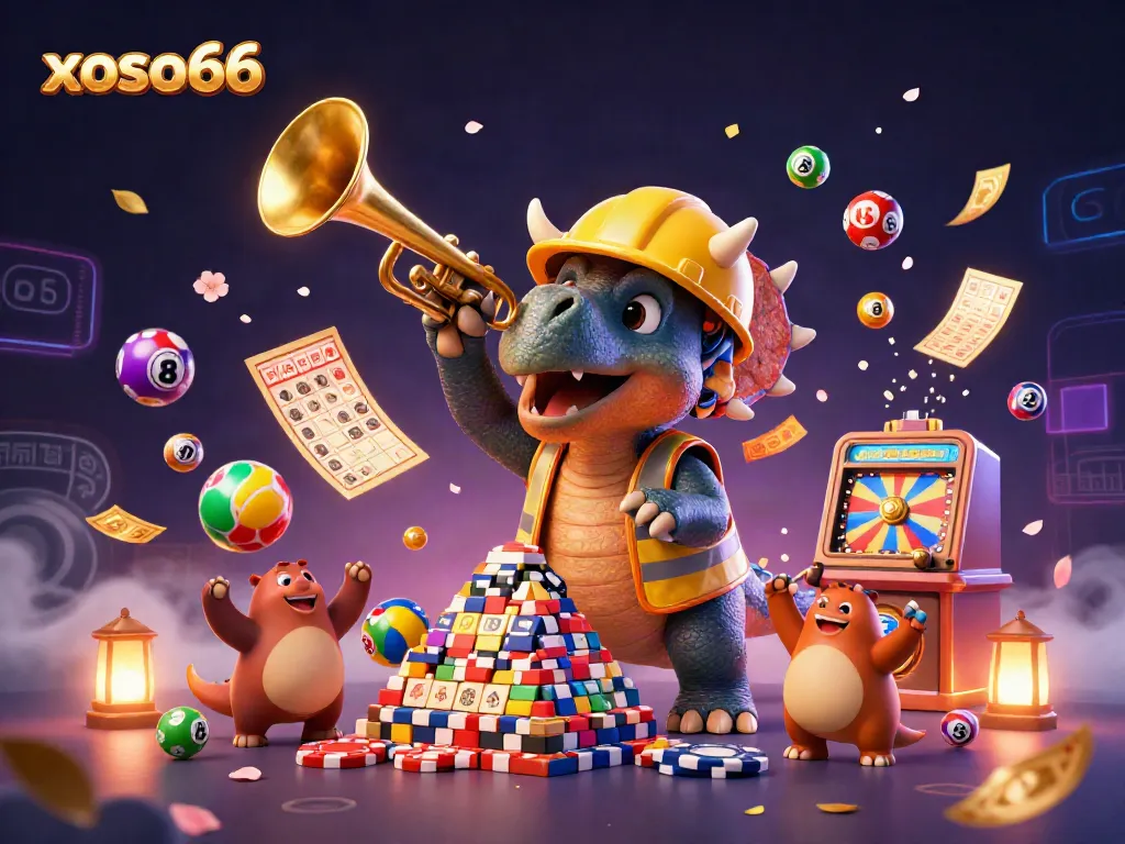 Win big with xoso66 in a colorful, festive casino-themed illustration!