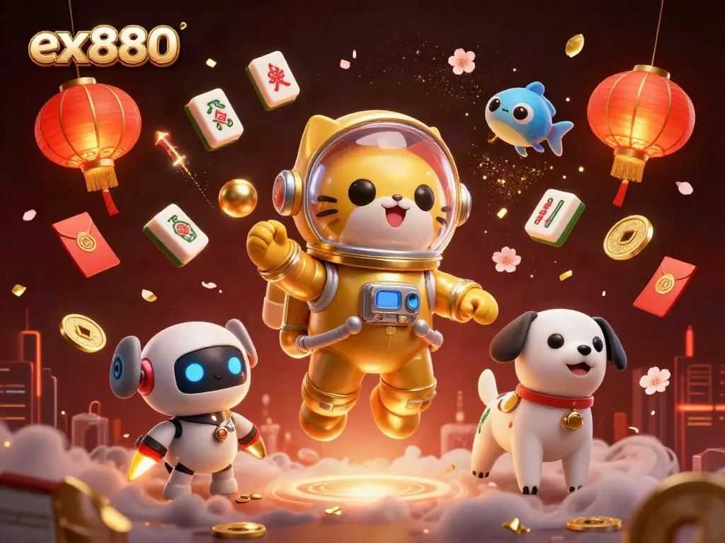 Experience high-stakes excitement with ex880's vibrant 3D gambling adventure, featuring cartoon astronaut characters.