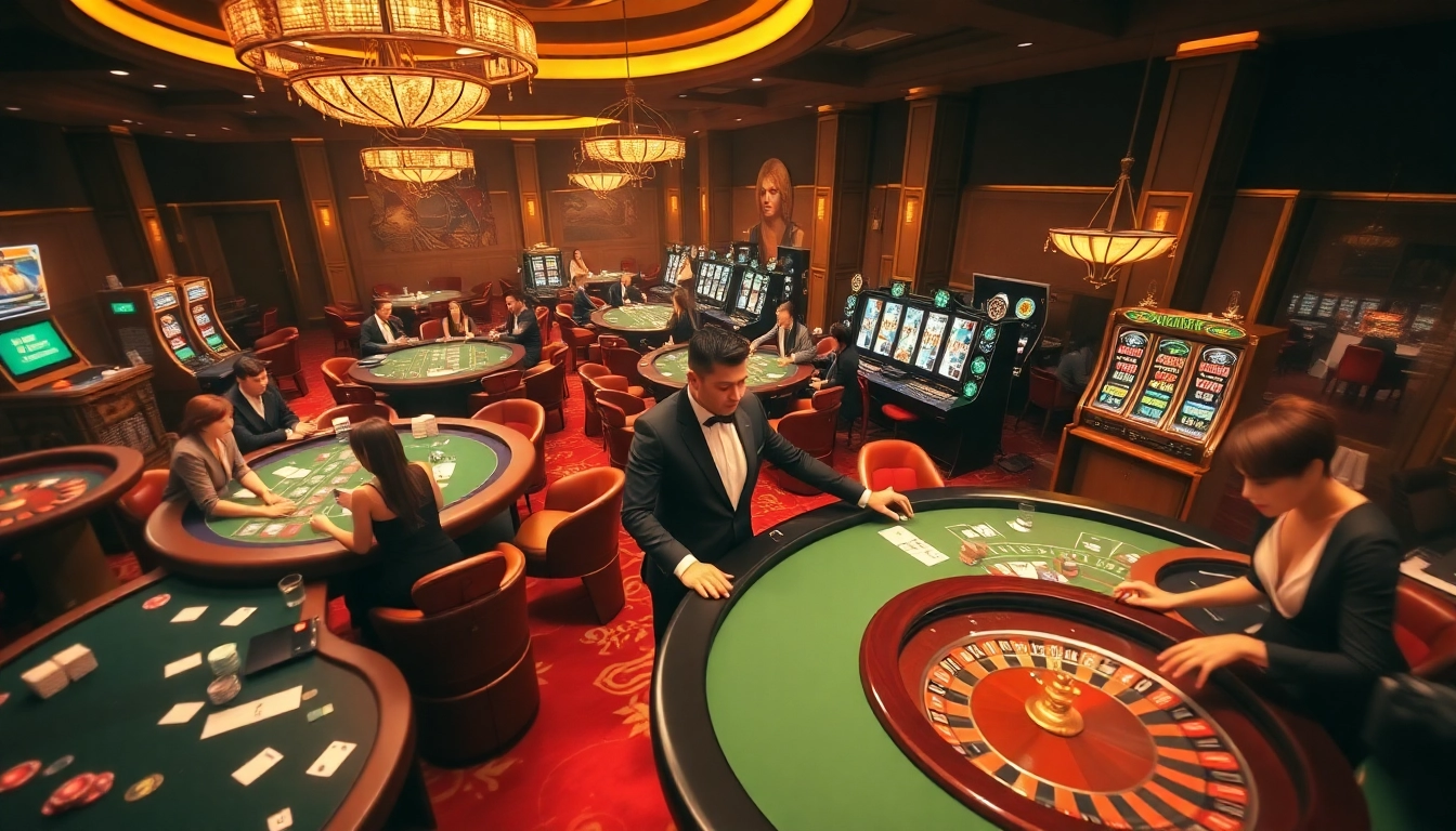 Players enjoying an engaging gaming experience at Nhà Cái GA88 online casino with vibrant tables and exciting interactions.