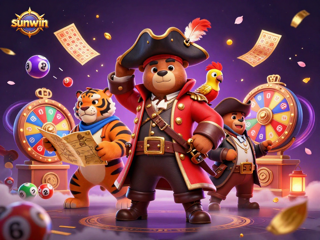 Experience winning moments with sunwin in this vibrant 3D gambling adventure scene.