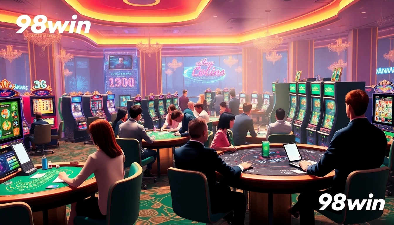 Exciting gaming scene at 98win, featuring vibrant online casino action and dynamic player interactions.