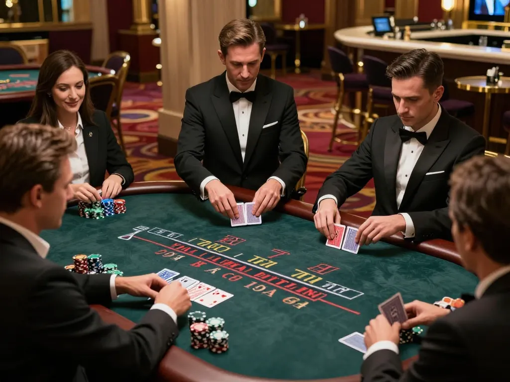 Engaging blackjack game at a luxurious casino showcasing gk88 strategy with players and dealer