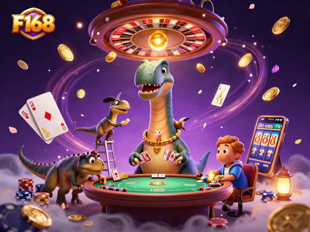 Experience thrilling F168 gameplay with unique cartoon characters in a vibrant casino setting.