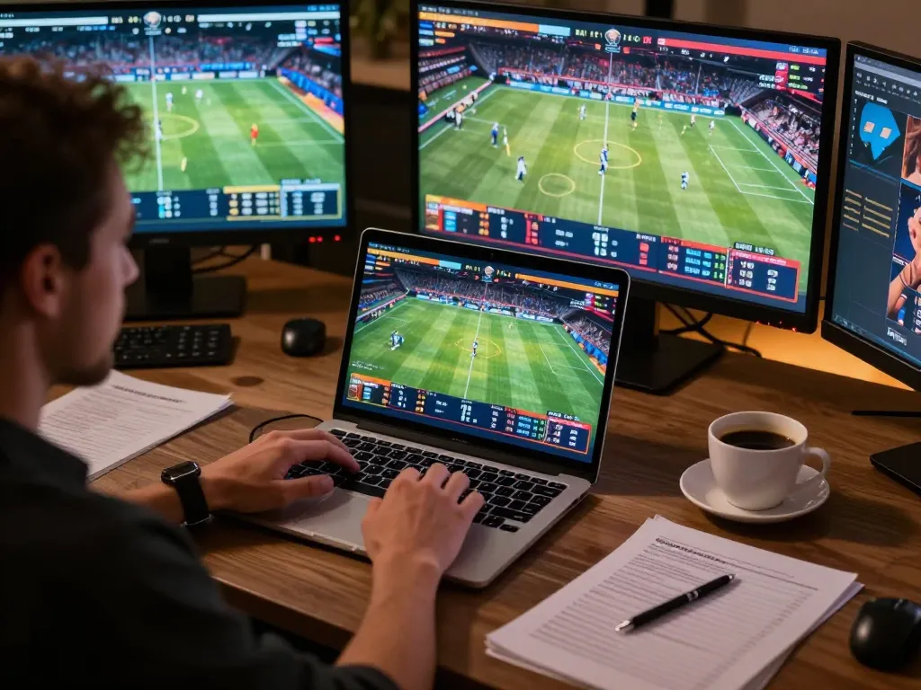 Betting on sports with ufabet on a sleek laptop during a cozy evening gaming session.