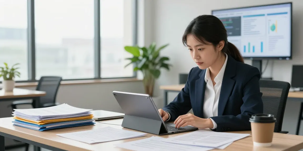 Document fraud detection analysis in a modern office setup with digital tools and documents.