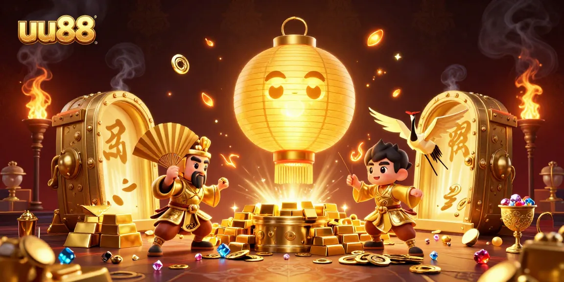 uu88 players enjoying a vibrant night at a casino, surrounded by treasures and energetic characters.