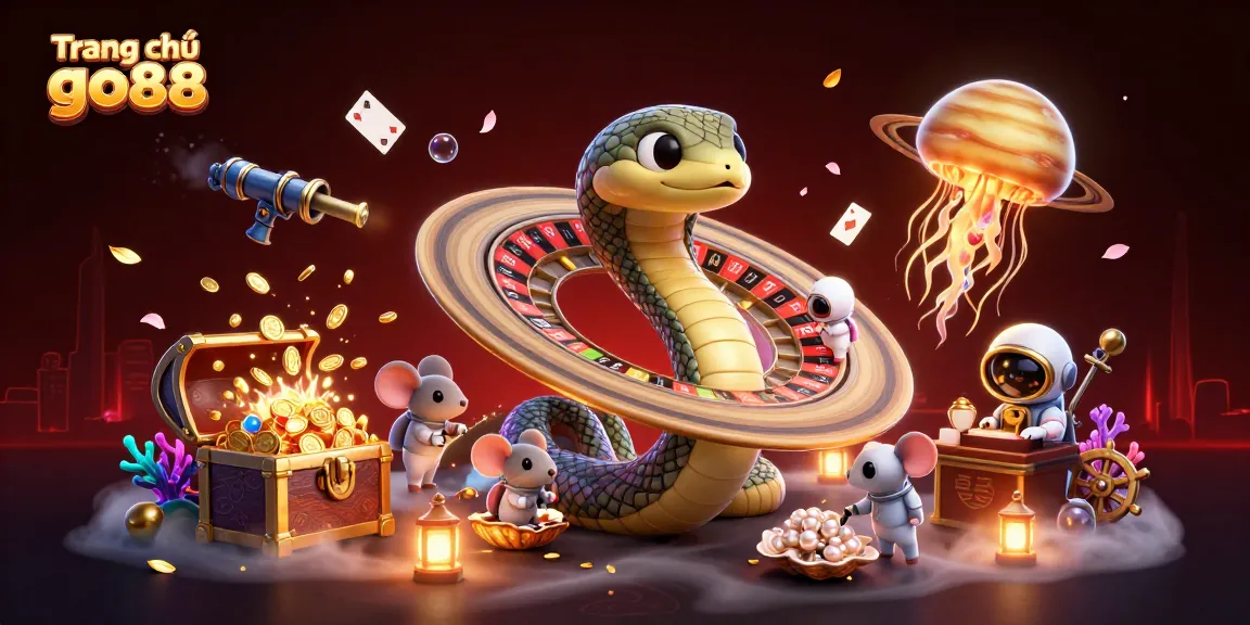 Experience the thrilling action of Trang chủ go88 with roulette games and more in this vibrant casino illustration.