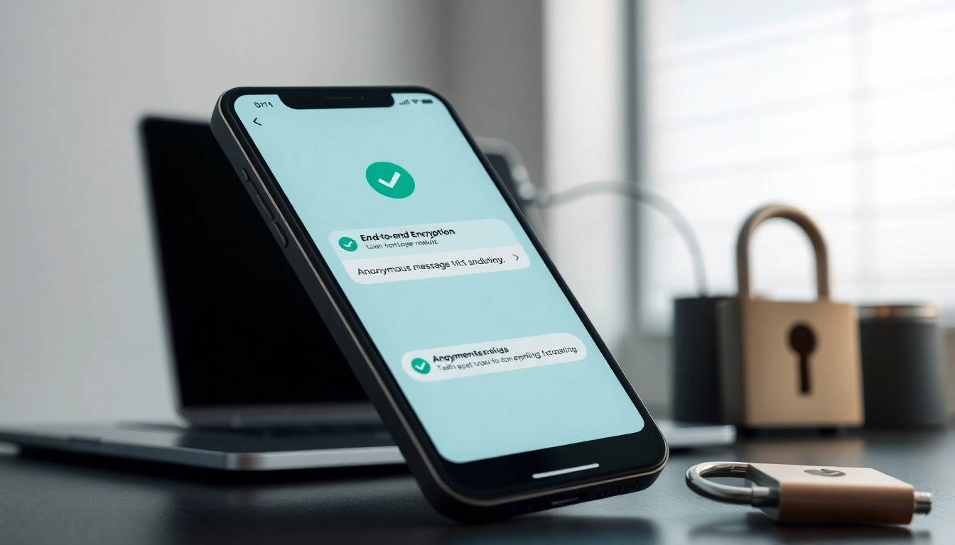 Potato secure messaging app interface on a smartphone in a modern workspace, highlighting privacy features.