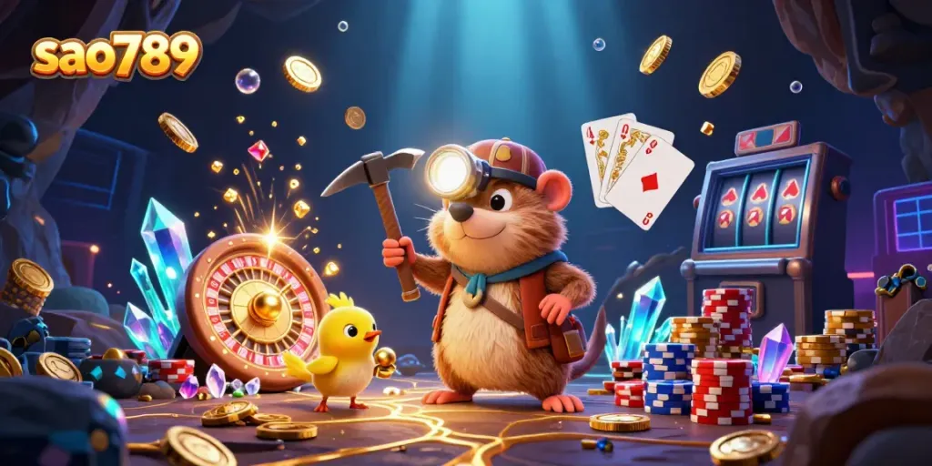 Spin the 3D roulette wheel at sao789, revealing cascading coins and vibrant treasures.