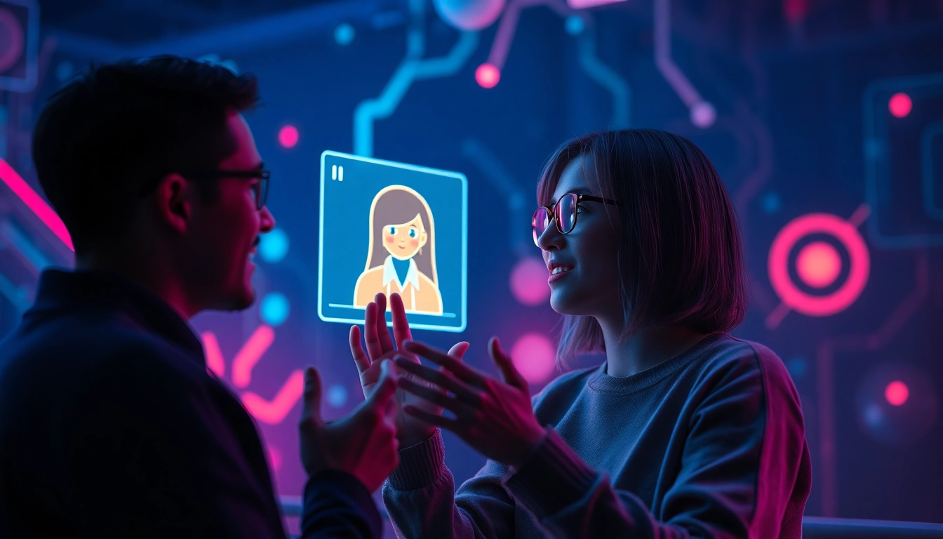 Interactive AI character chat experience with crushonai in a vibrant digital setting.