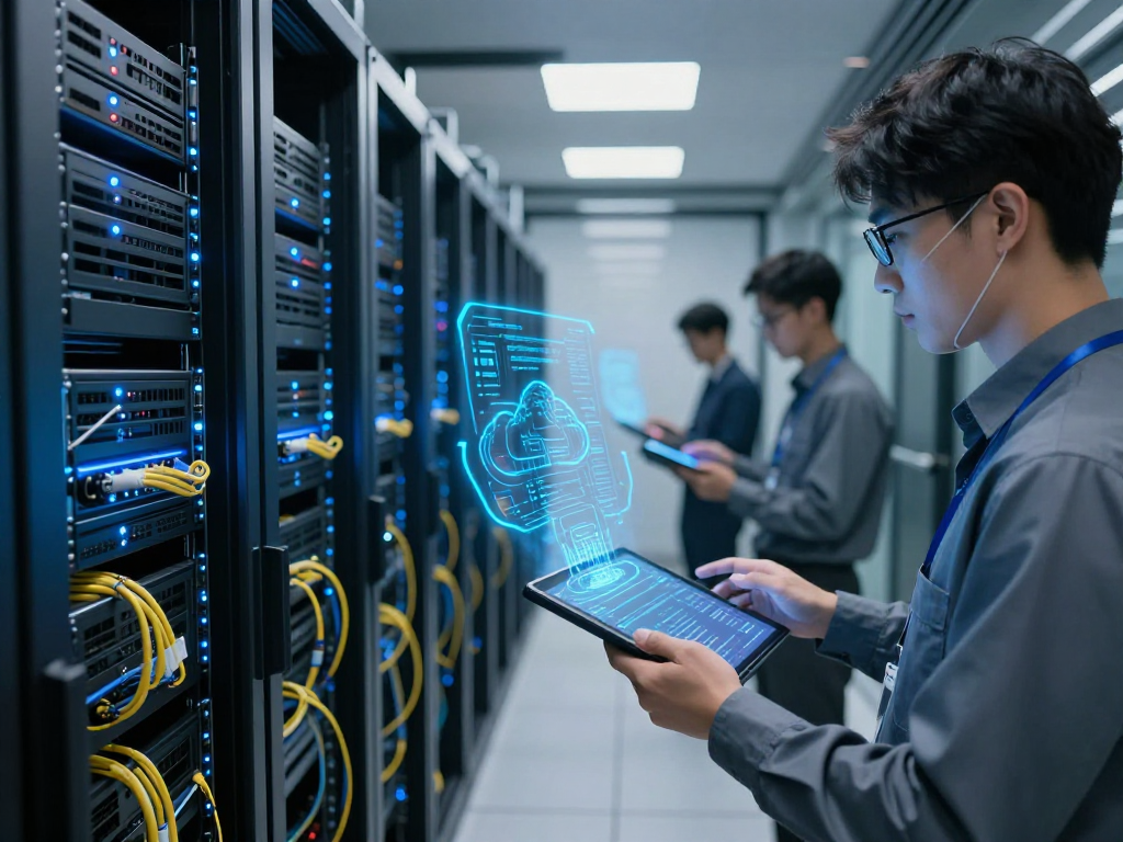 IPTV panel in a modern data centre, showcasing advanced cloud infrastructure and server performance.