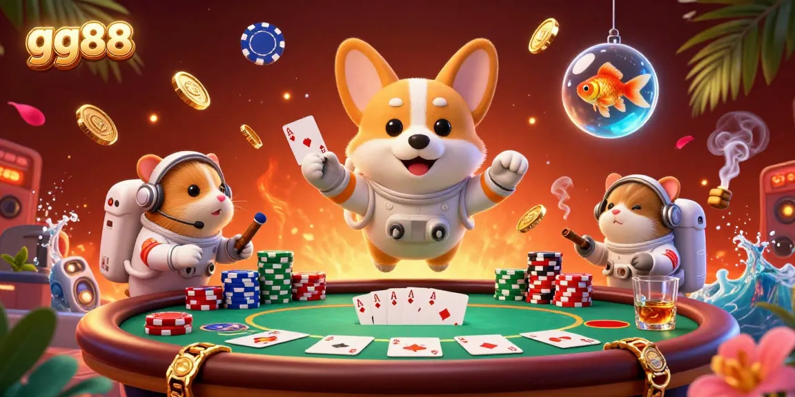 Experience thrill and excitement at gg88's cosmic casino with floating chips and characters.