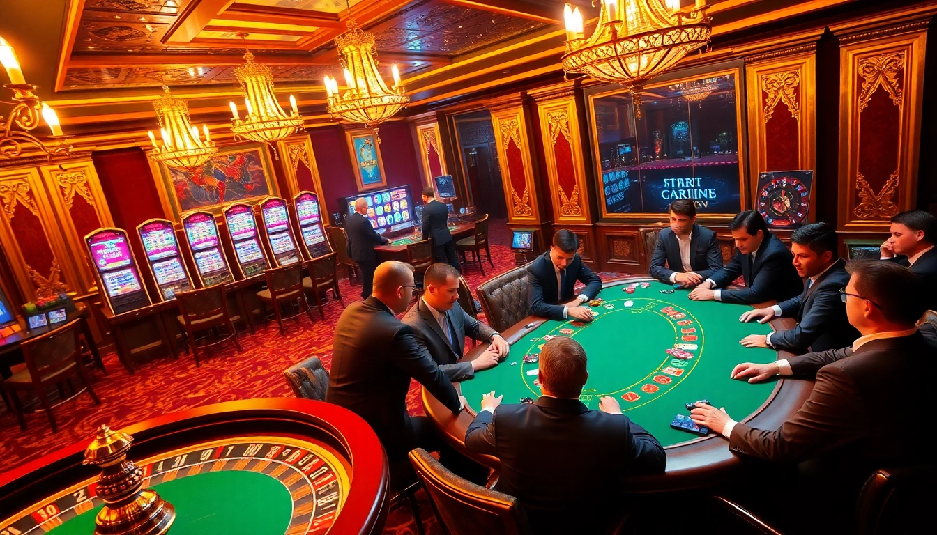 Gamblers engaging in a high-stakes game at U888's luxurious casino poker table.