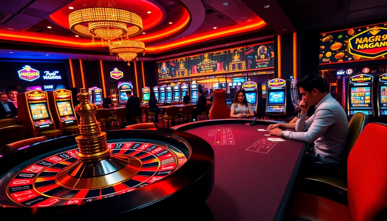 Naga99 players winning big at a vibrant casino table with roulette and poker chips.