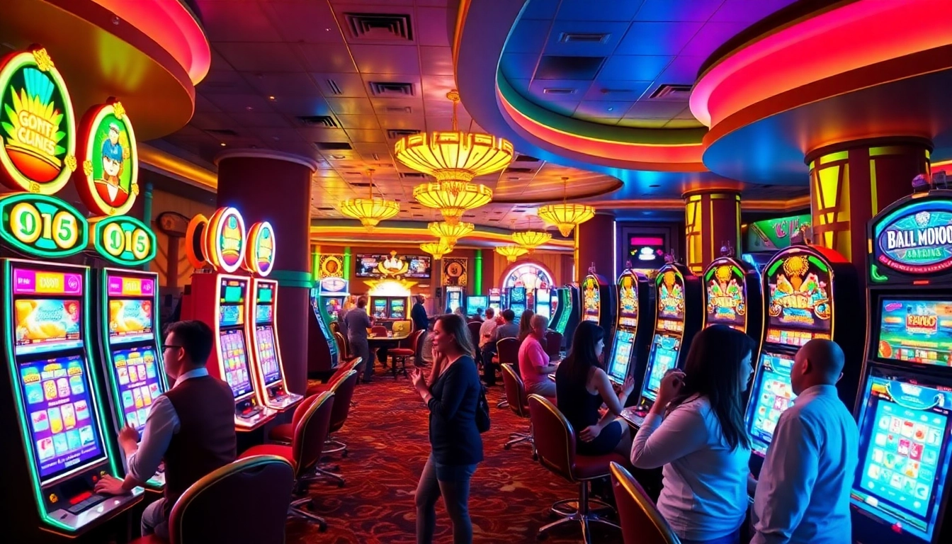 Exciting gaming action at the NOHU casino featuring vibrant slot machines and engaged players.