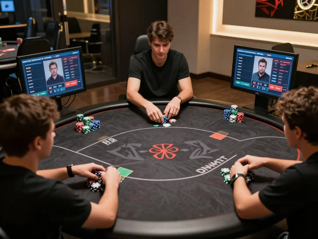 Players fully engaged in online poker at https://lc88.it.com/, showcasing chips and betting action in a modern setting