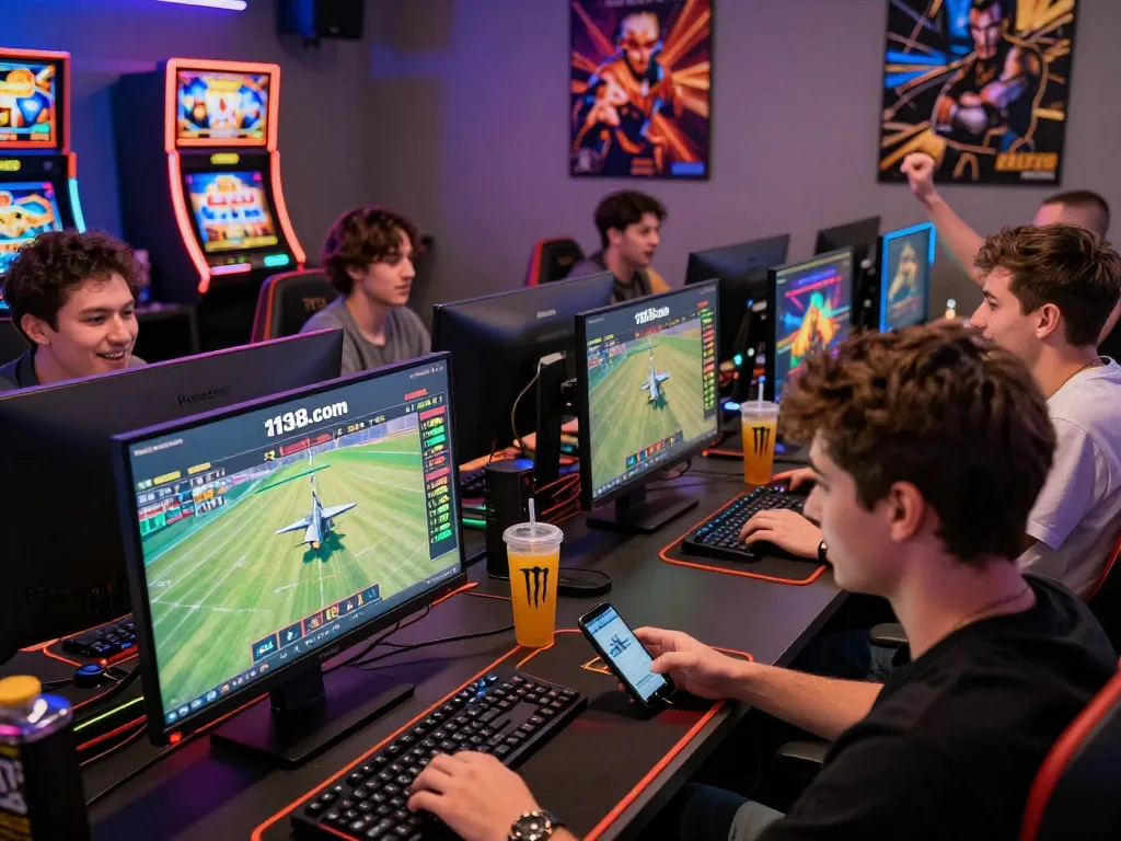 Players enjoying games on f168.com with lively atmosphere and vibrant lighting