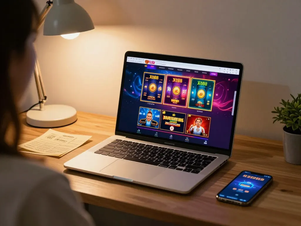 Xo88 gaming setup showcasing vibrant online casino interface with betting notes