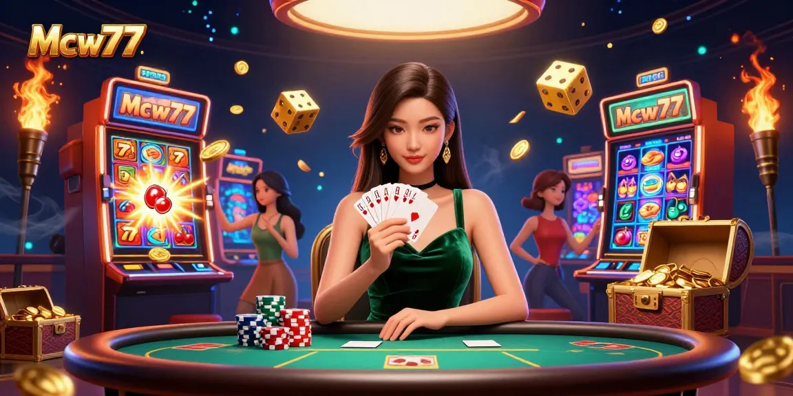Play poker at Mcw77 while experiencing a dazzling jackpot explosion in a vibrant casino setting.