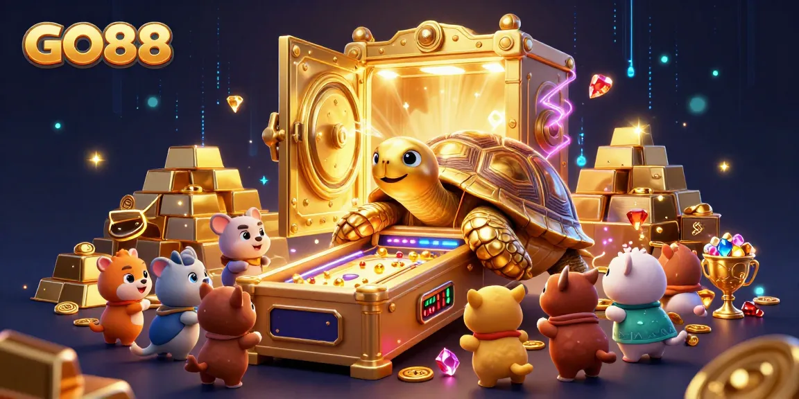 Experience excitement at GO88 with a playful golden tortoise and treasure elements.