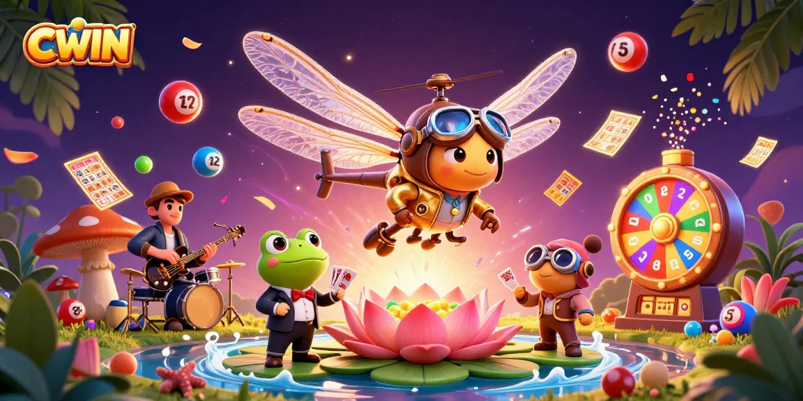 Experience thrilling gaming with CWIN at this vibrant lily pad casino scene featuring unique characters and dynamic elements.