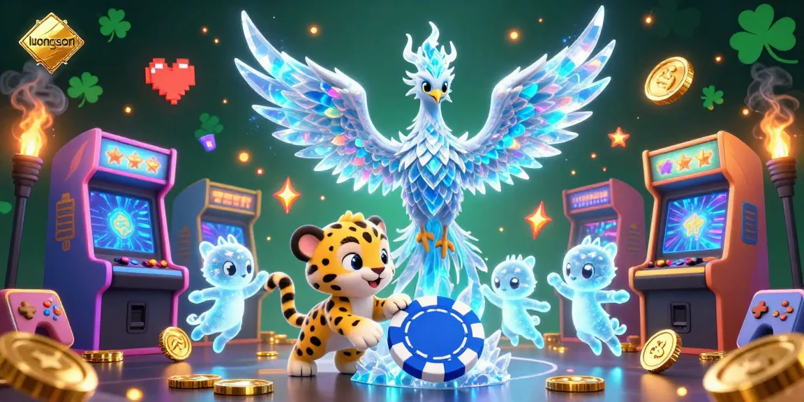 Engage with the vibrant luongson experience featuring playful ice phoenix and snow leopard in a dynamic casino scene.