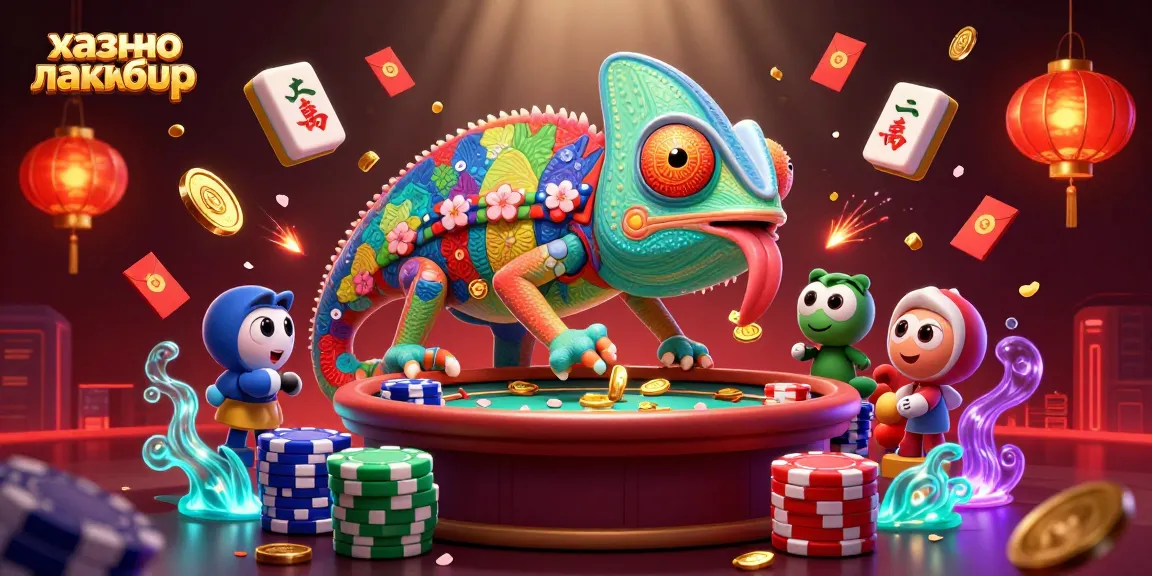 Experience vibrant gaming fun at казино лакибир with a chameleon casino owner amidst dynamic casino elements.